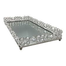 Tray 31X31X5Cm Mirror Beaded Square Tray Irm10304