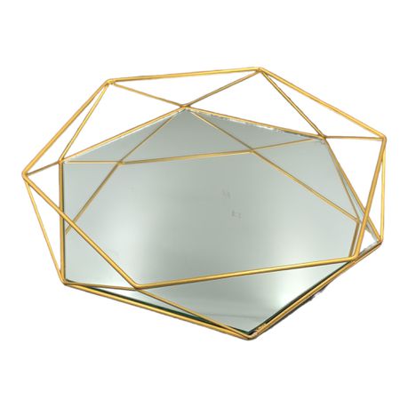 Tray 32X8Cm Mirror Geometrical Wire Frame Irm10305