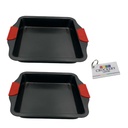 Baking Pan 30X26X4.5Cm Square Non-Stick Carbon Steel With Silicone Grip - Bakers Basics