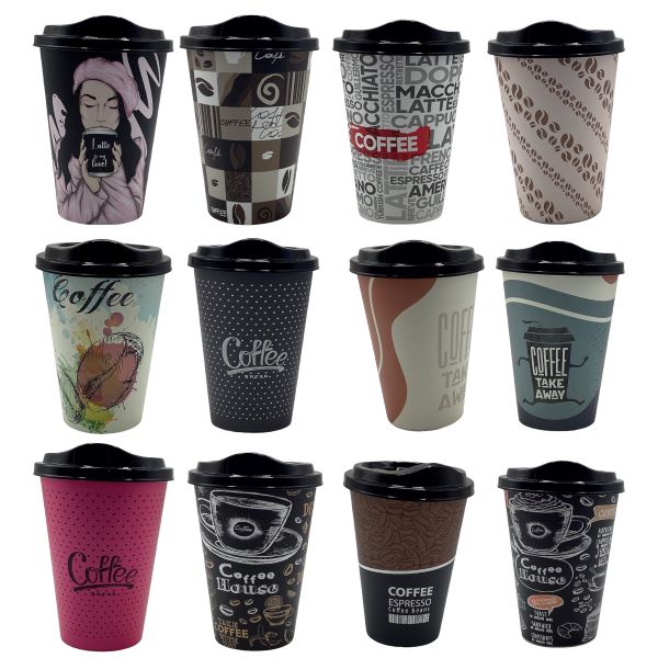 Coffee Cup 450Ml With Sip Lid Assorted Designs Hobby Life 031289