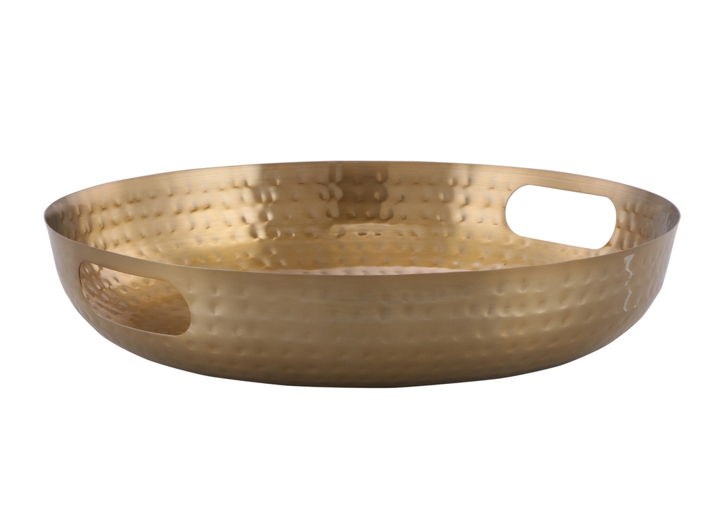 Tray 40X6Cm Round Hammered With Cut Out Handles Designer Collection Met-397