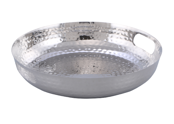 Tray 40X6Cm Round Hammered With Cut Out Handles Designer Collection Met-397