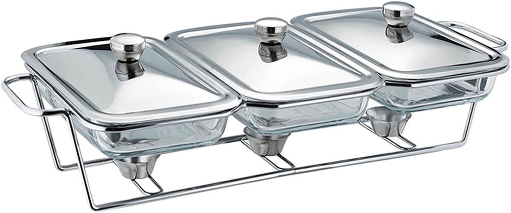 Chafing Dish 3x1.5L Dishes With Warmer Silver