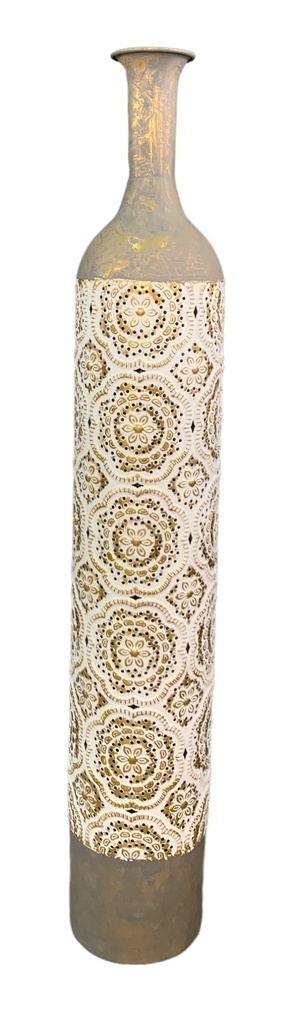 Vase 107X17Cm Metal Grey With White & Gold Rvt2023-345