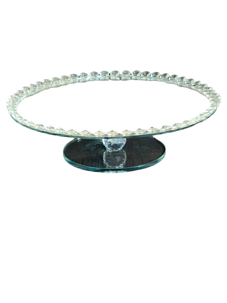 Cake Stand 35.5X9.5Cm Mirror With Diamante Border On Rotating Stand Rvt2023-289