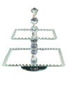 Cake Stand 2 Tier Square Mirror With Diamante On Rotating Stand Rvt2023-294