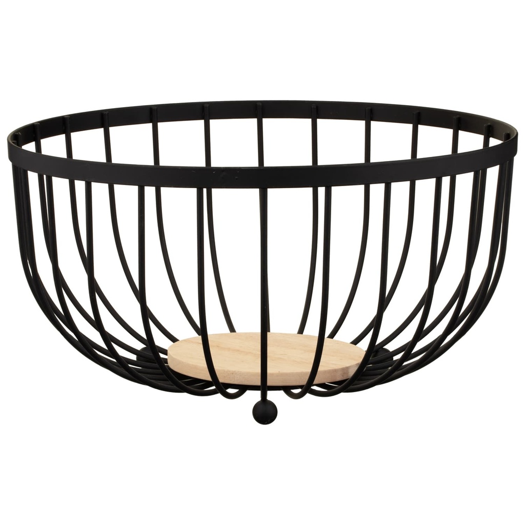 Fruit Basket 25X13Cm Black With Wooden Center Rvt2023-241