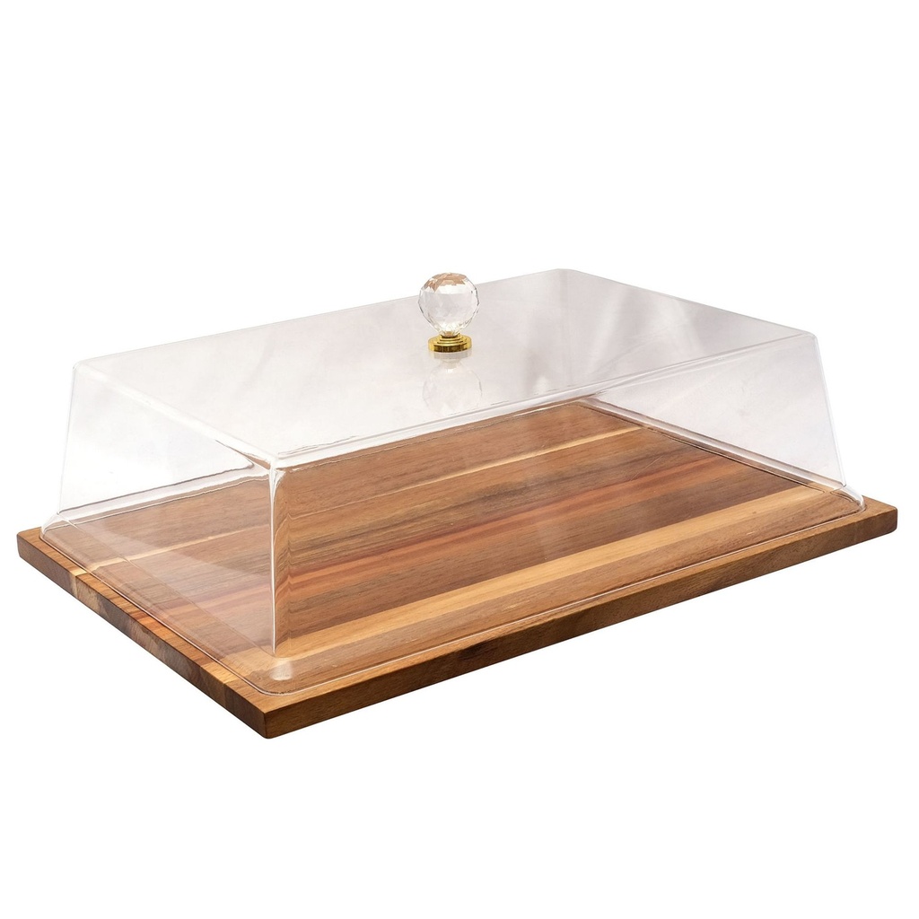 Cake Plate Wooden With Clear Cover 36.5X26.5X11.5Cm Acrylic Rvt2023-156