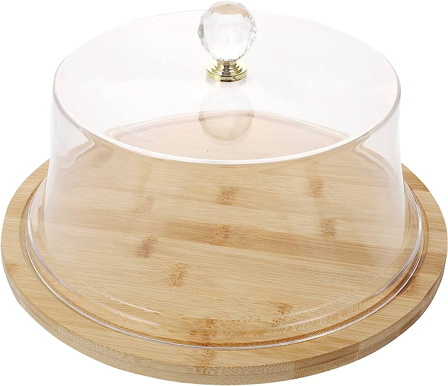 Cake Plate Wooden With Clear Cover 27X17.5Cm Acrylic Rvt2023-155