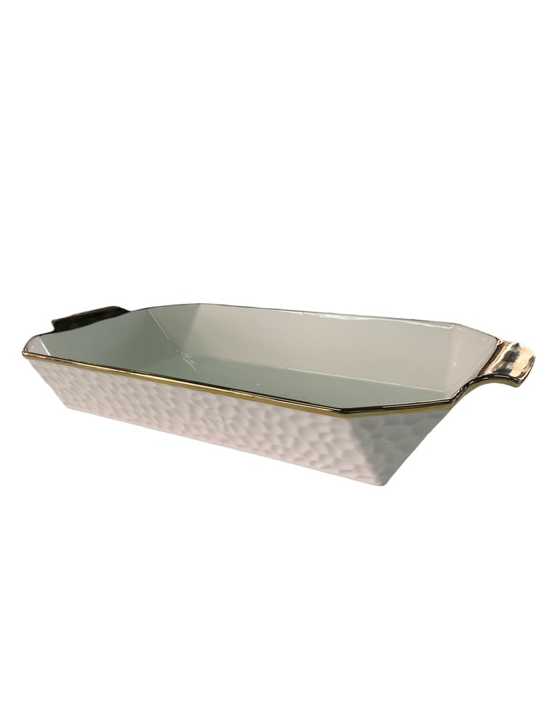 Casserole 36X22X6Cm Rectangular Hammered - Gold Rim & Handles Rvt2023-329