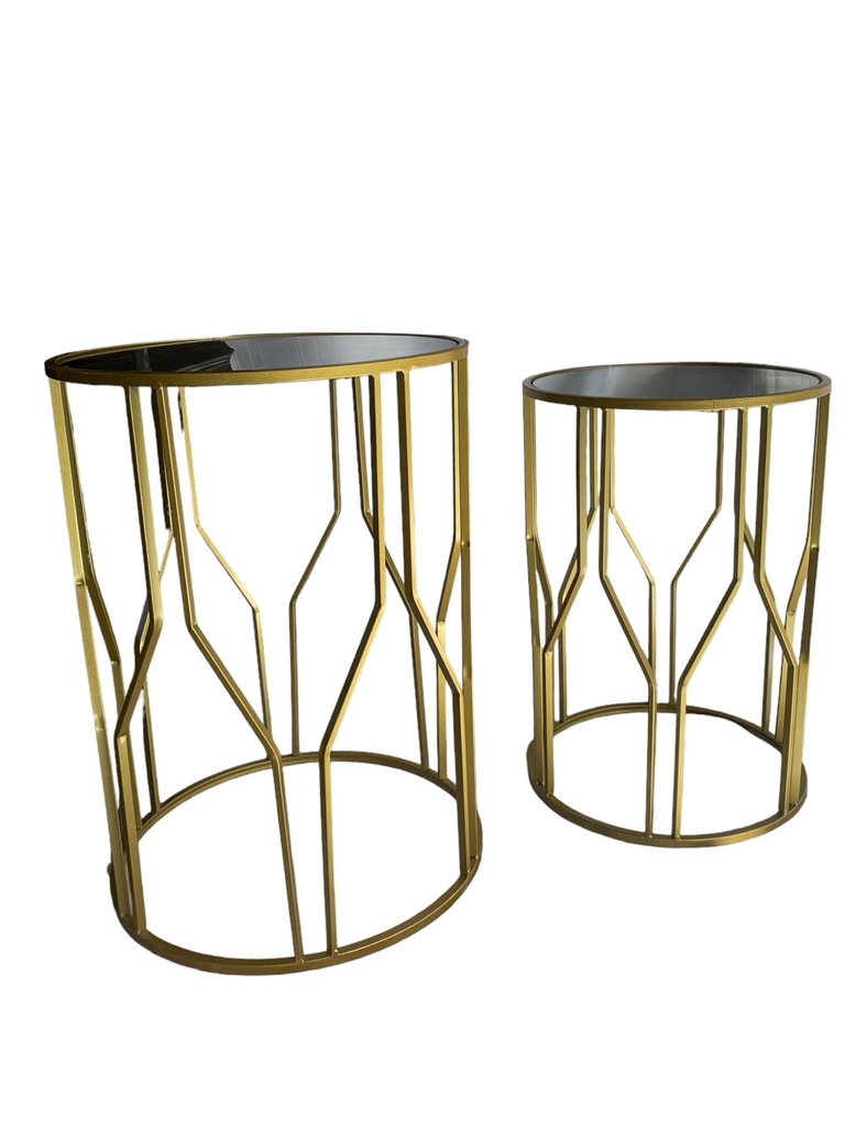 Side Table 2Pc Set Round Gold Metal With Mirror Top Rvt2023-379