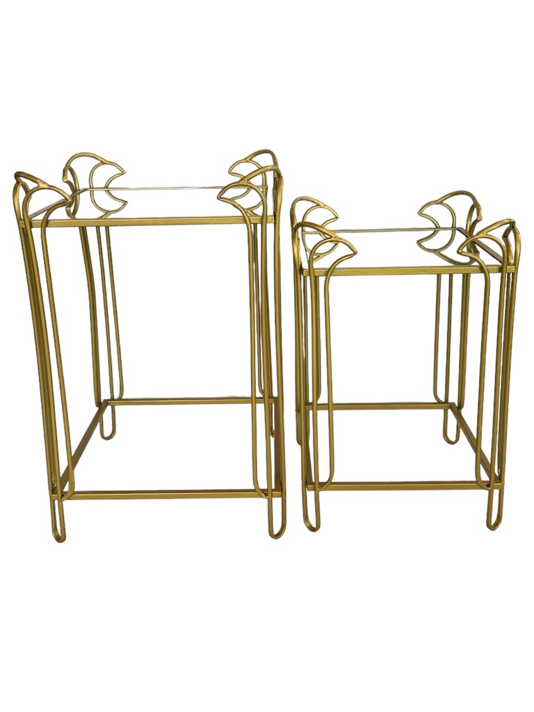 Side Table 2Pc Set Square Gold Metal With Mirror Top Rvt2023-381