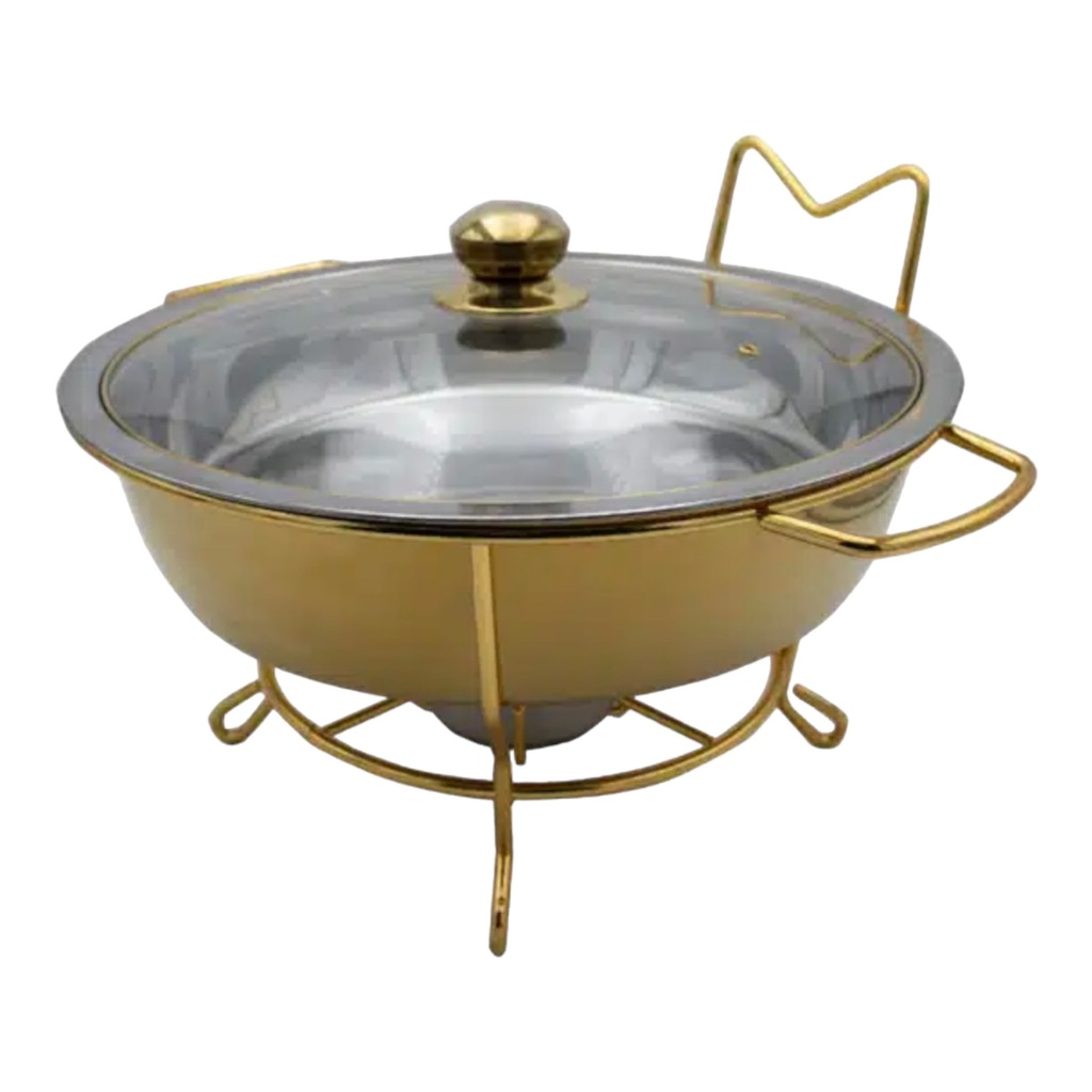 Chafing Dish 6L Round Gold With Glass Lid Wire Style Frame Chafer Jy259-H60