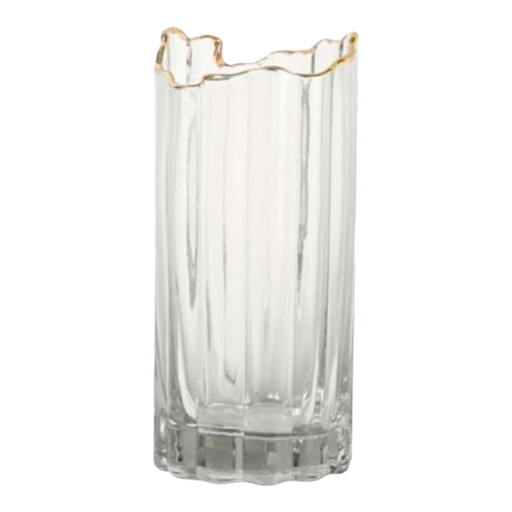 Vase 25X10Cm Glass Flower Gold Rim Rvt2023-264