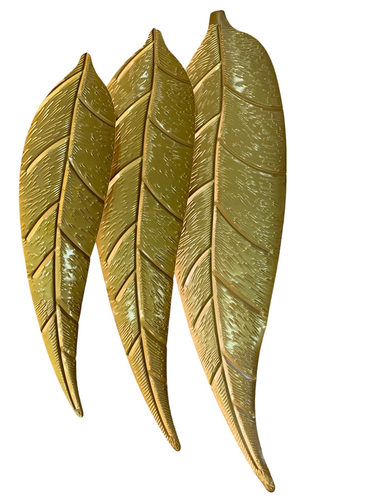 Wall Art Set Of 3 Gold Metal Leaves Rvt2023-384