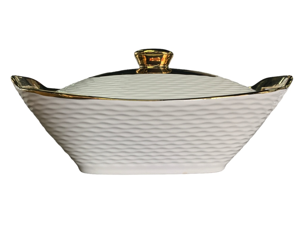 Casserole 31X19X7.5Cm Porcelain Embossed With Gold Rim Rvt2023-145