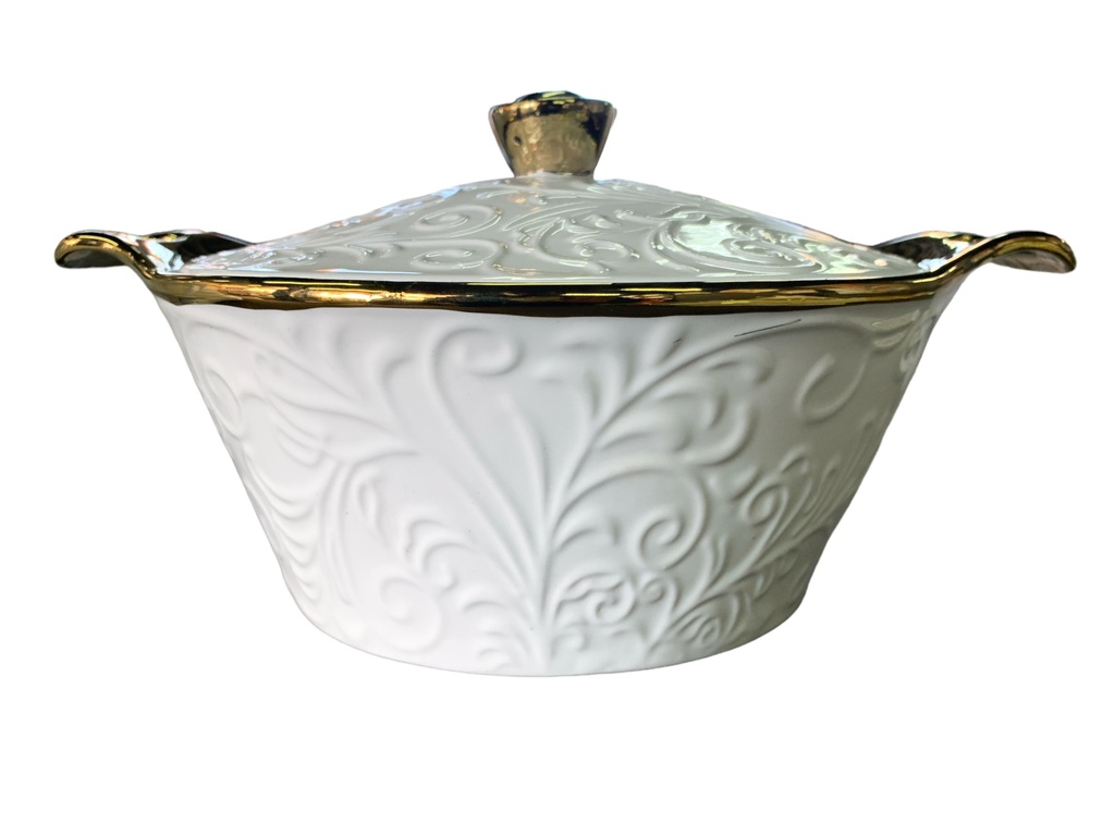 Casserole 32X25X10Cm Porcelain Embossed With Gold Rim Rvt2023-142