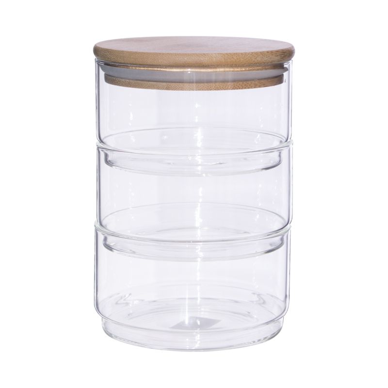 Canister 3 Tier Glass With Wooden Lid Rvt2023-041