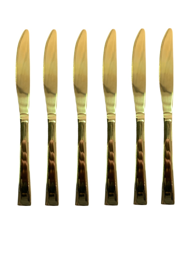 Table Knife 6Pc Gold Square Handle Broad Rvt2023-094