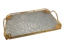 Tray 37x26x2.5cm Gold With Embossed Clear Glass RVT2023-196