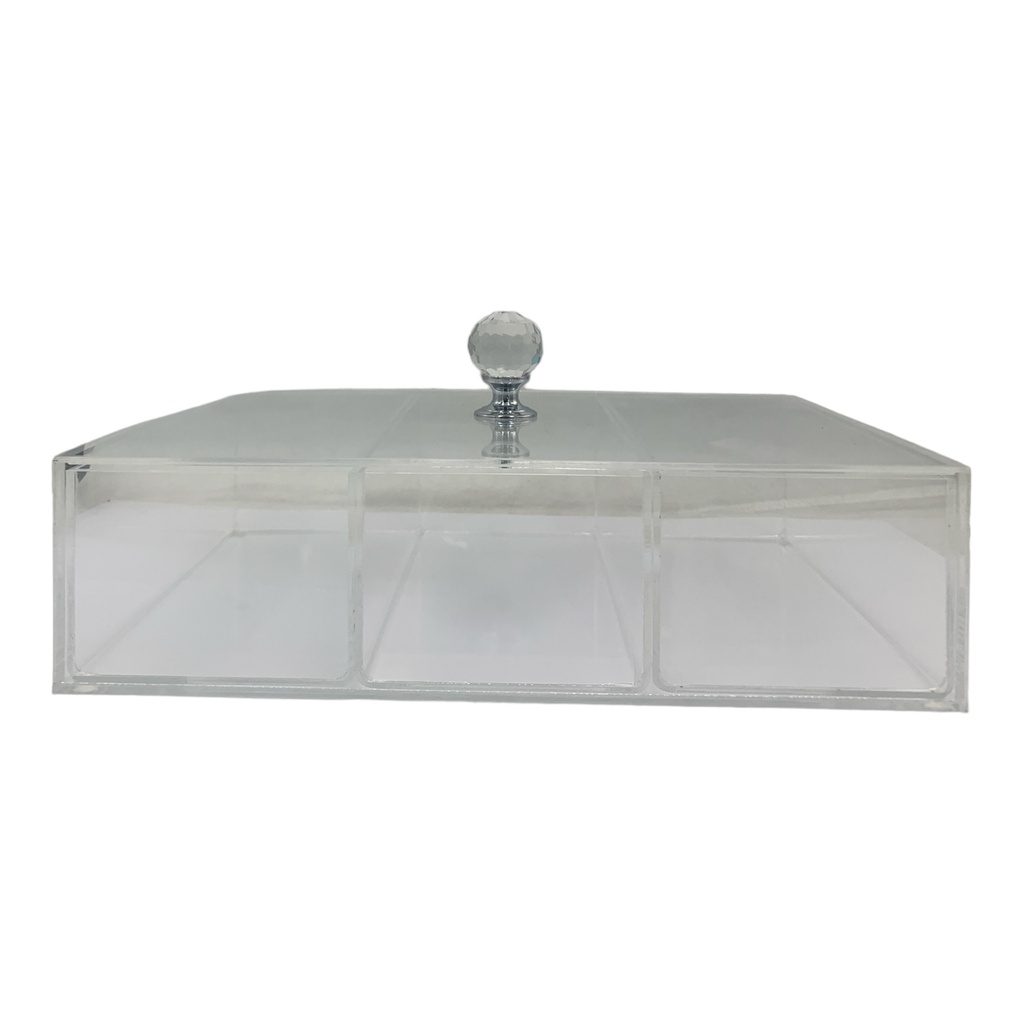 Acrylic 3 Division 28x18x7cm Storage Container With Lid And Knob