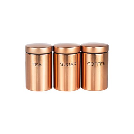 Cannister Set 3Pc Metallic Tea/Coffee/Sugar Kitchen Essentials