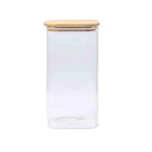 [AD25514] Cannister 8.5x8.5x20Cm Square With Bamboo Lid Borisilicate Glass 2023-098