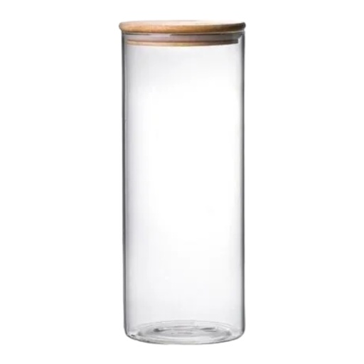 [AD25517] Cannister 9x9x20.5Cm Round With Bamboo Lid Borisilicate Glass 2023-096