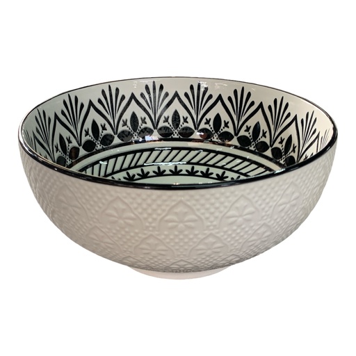 [AD25592] Bowl 21.5cm Round Embossed Black Design