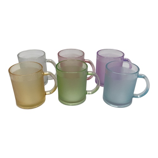 [AD26050] Glass Mug 6pc 250ml Mixed Colours 2023-056