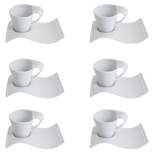 [AD26055] Cup & Saucer Set 12pc Porcelain Wave 2024-092