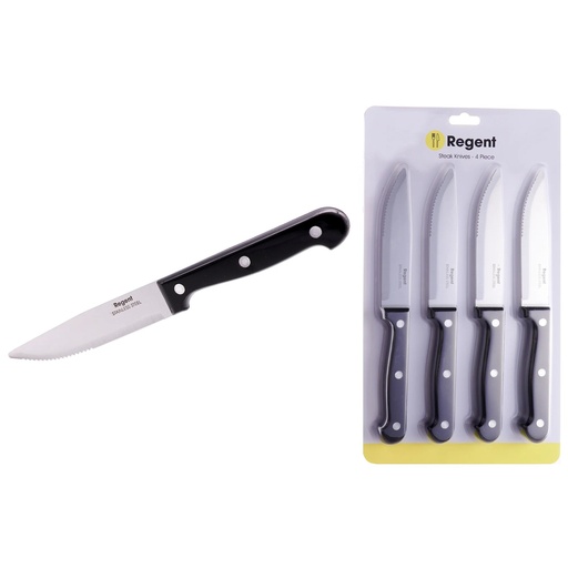 [AD09472] Steak Knife 4pc Set - Black Handle Regent - 21142