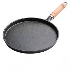 [AD26210] Roti/Pizza Pan 26cm Round Cast Iron with Wooden Handle