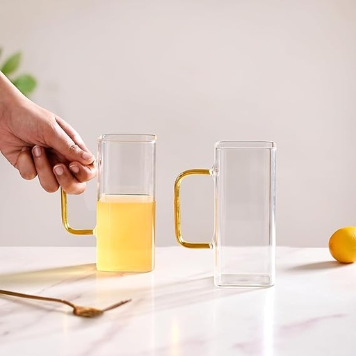 [AD26239] Mug 300ml Square Glass With Wooden Lid and Straw -138