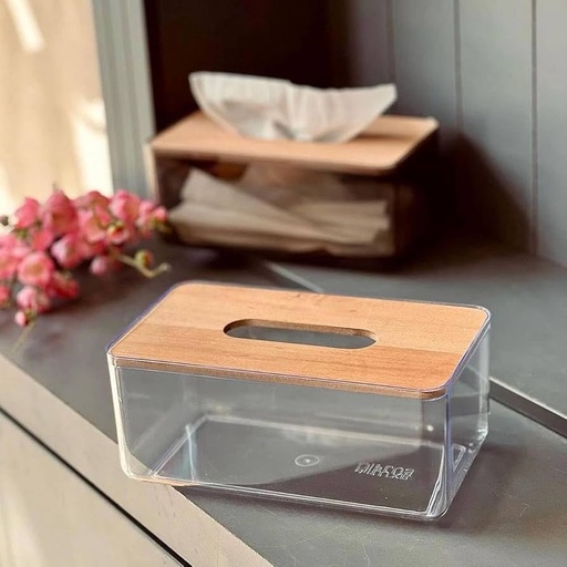 [AD26288] Tissue Box 22x14x10cm Acrylic with Wooden lid