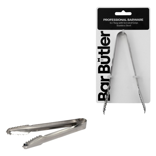 [AD26334] Ice Tong 15.5x1.5cm Bar Butler SS Serrated Grip 30762