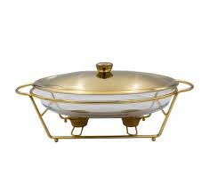 [AD26363] Chafing Dish 3L Oval Glass Gold Lid with Stand