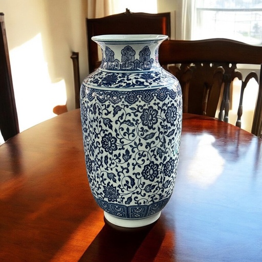[AD26372] Vase 36x19cm Decor Ceramic With Lid Blue White CH9333-7
