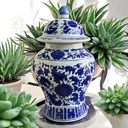 [AD26388] Ginger Jar 46x26cm Decor Ceramic With Lid Blue CH9333-21