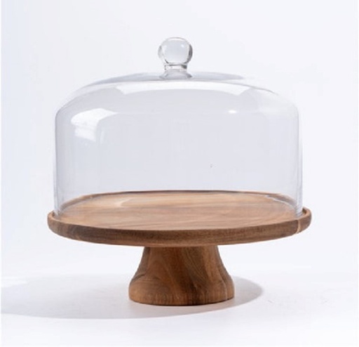Cake Dome 30cm Glass With Acacia Wood Base MV1000