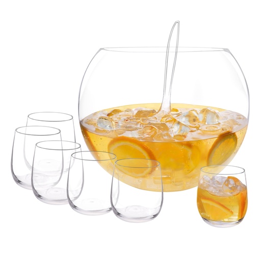 Punch Bowl 11lt Glass With 340ml 6pc Set Tumbler 17218