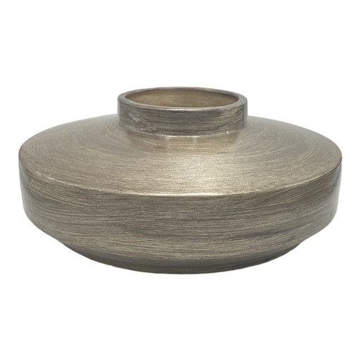 [HD2750] Vase AC 48Cm D X 15Cm H Flat Barrel Metallic