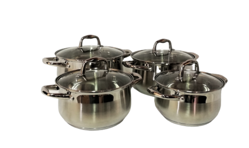 [P202] Pot Set 8pc SS W/Glass Lids Delica Dk12257-8