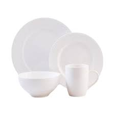 [D1480] Dinner Set 16Pc White Embossed Yc16Pc