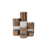 [ST203] Canister Set 4Pc Glass With Steel Decal And Lid Rh 4030