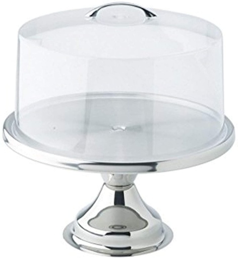 [SS31|Z812] Cake Stand Stainless Steel (17.5Hx32D Cm) And Acrylic Dome (14Hx30D Cm) Premium Set