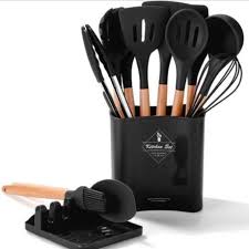 [KG1506] Kitchen Tool Set 13Pc Silicone With Holder And Spoon Rest - Kitchen Essentials