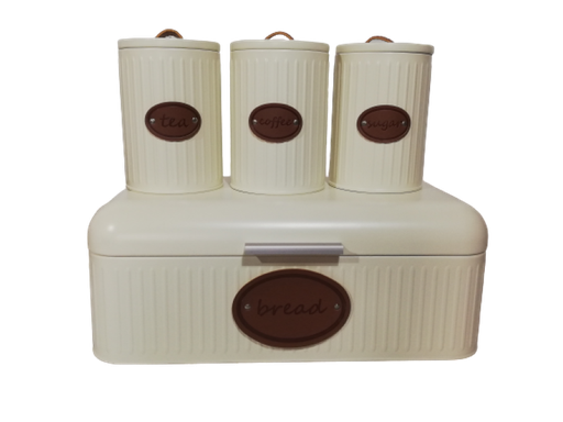 [BD88] Bread Bin And Canister 4Pc Set With Leather Label