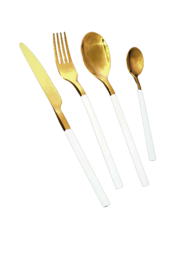 [CT760|WHITE] Cutlery Set 24Pc Gold W/Colour Handle Square