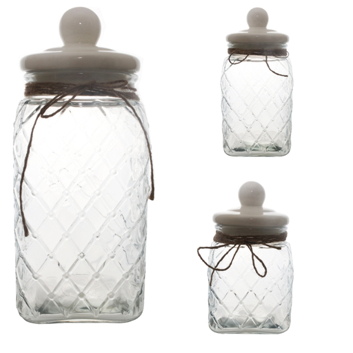 [GL1782|1783|1784] Jar W/Lid Square Glass With Ceramic Lid